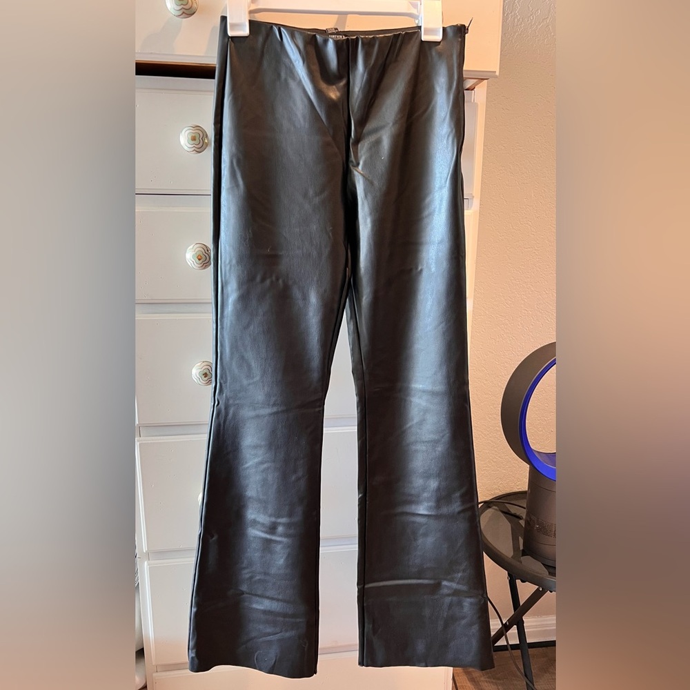 Forever 21 Black Faux Leather Flare Jeans